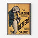 Vintage La Sardine française, Béziers poster, displayed in a thin frame on a light wall.