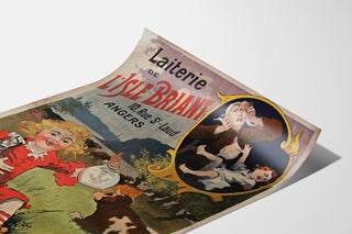 Vintage Laiterie de l’Isle Briant, Angers poster, presented on a curved sheet, perspective view.