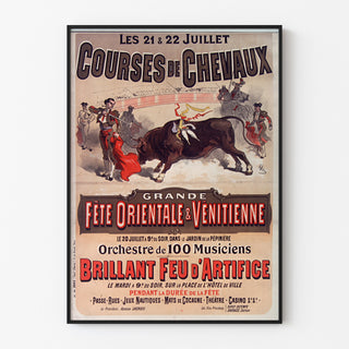Vintage Mont-de-Marsan poster, festivals and races, shown in a slim frame on a pale wall.