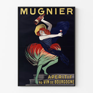 Vintage Mugnier. Apéritif au vin de Bourgogne poster, shown in a slim frame on a light wall.