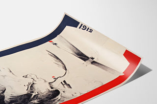 Vintage Nancy poster, aviation meeting, shown on a gently curved sheet, perspective view.