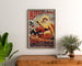 Vintage poster Neuilly, Flower Festival, 1890, framed above a wooden dresser, between plants.