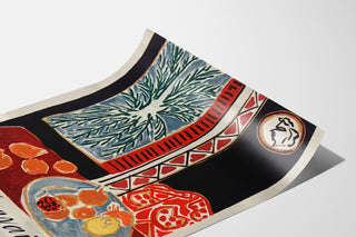 Vintage Nice poster, Travail et Joie, shown on a curved sheet, viewed in perspective.