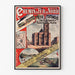 Vintage poster Paris, Saint-Denis, trains and trams, shown in a slim frame on a light wall.