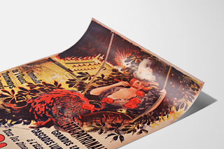 Vintage poster Saint-Cloud, patronal festival, displayed on a curved sheet, perspective view.