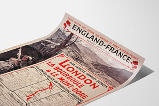 Vintage South Eastern England–France poster, shown on a curled sheet, perspective view.