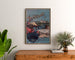 Vintage Touraine et Berry, châteaux poster framed above a wooden dresser between plants.