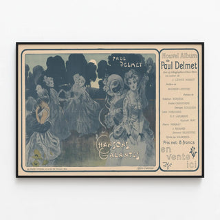 Vintage poster for Chansons Galantes by Paul Delmet — framed artwork on a wall