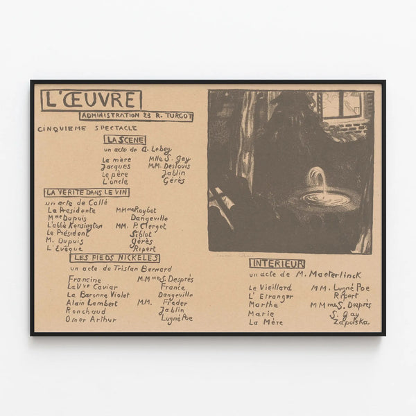 Vintage poster The Work for wall decoration theater and fountain — framed artwork on a wall