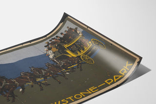 Yellowstone-Park poster, shown on a curved sheet, viewed in perspective.