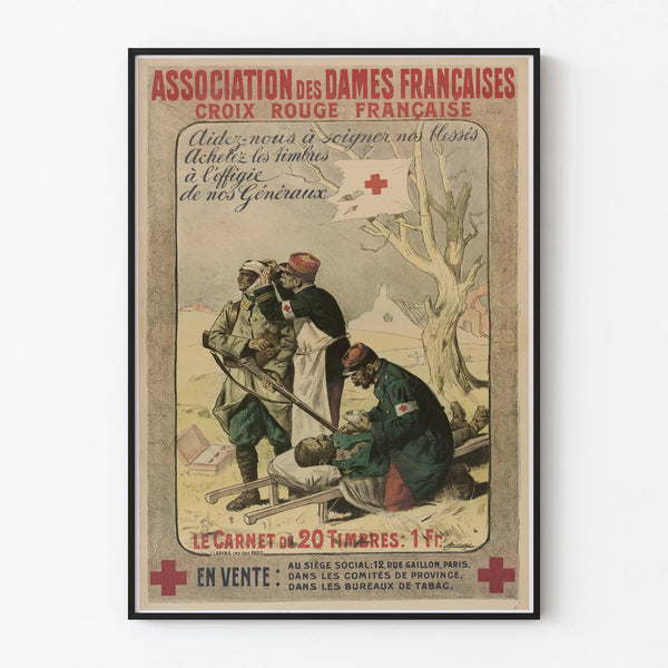 Vintage Red Cross Poster - Care for our wounded with stamps featuring the generals