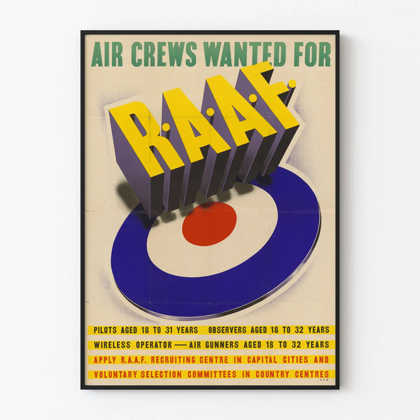 Vintage R.A.A.F. recruitment poster wall decoration
