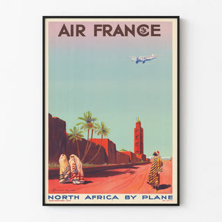 Vintage Air France Poster - Journey to North Africa by Airplane