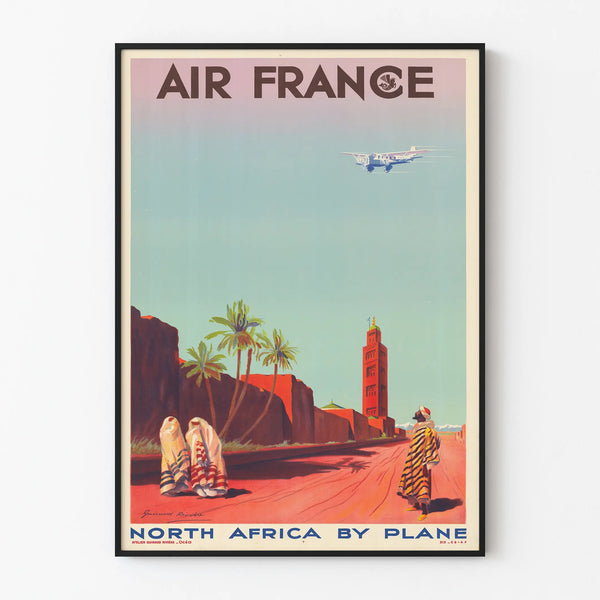 Vintage Air France Poster - Journey to North Africa by Airplane