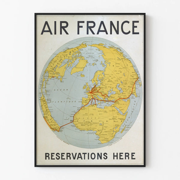 Vintage Air France Poster Flight Reservation Map