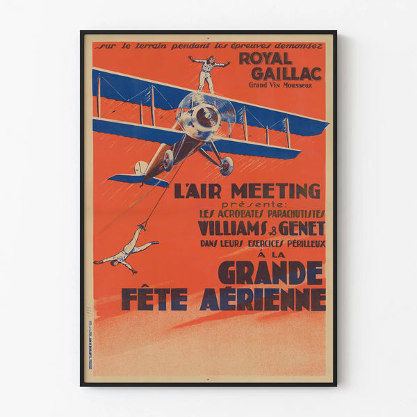 Vintage Poster of an Air Festival with Acrobat Parachutists