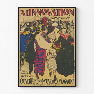 Vintage poster for the opening of new stores in Lausanne
