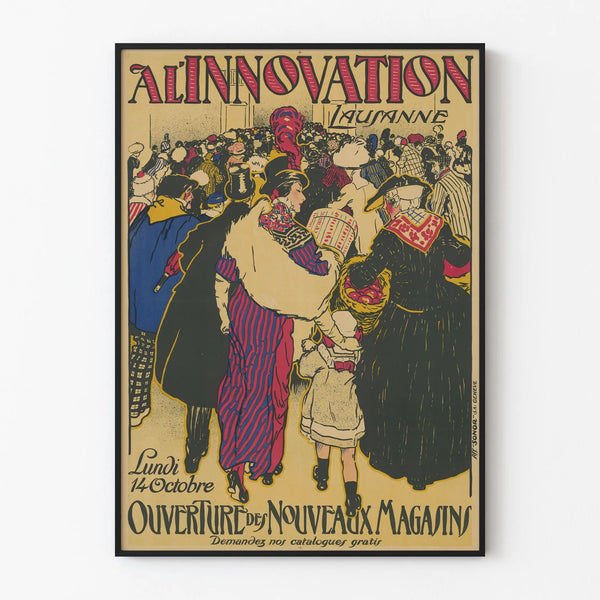 Vintage poster for the opening of new stores in Lausanne