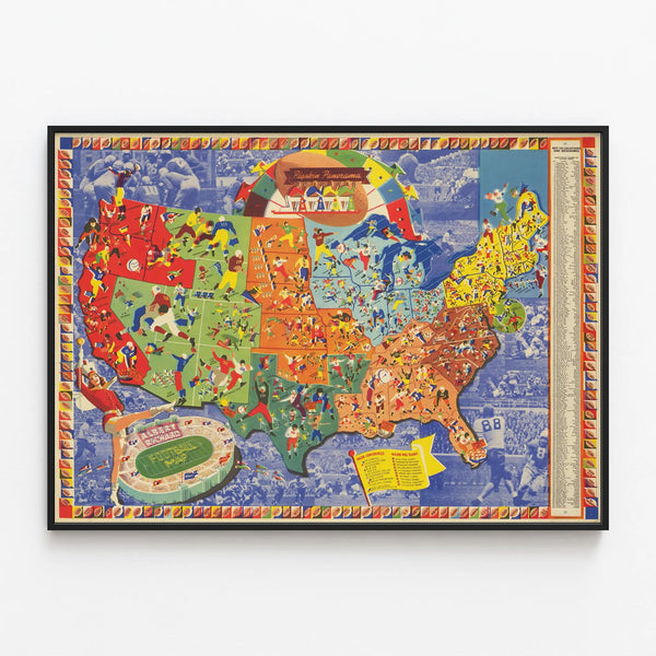 American Football Map Poster by Albert Richard — framed artwork on a wall