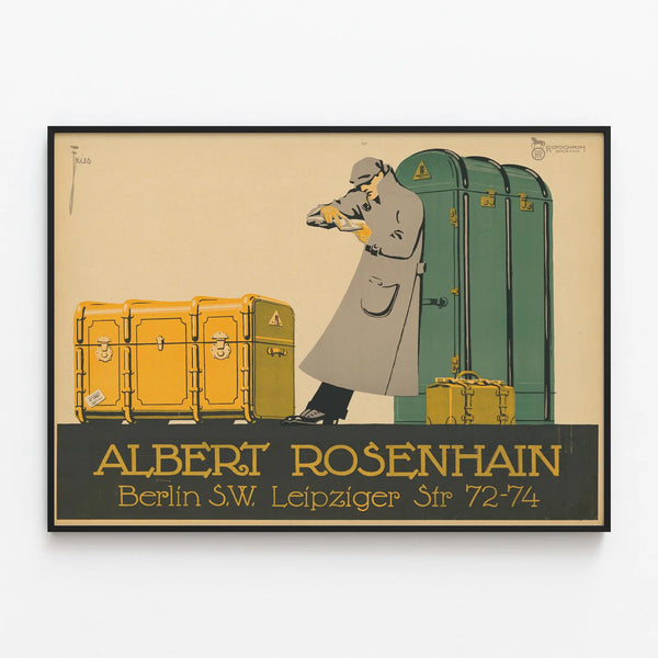 Vintage poster Albert Rosenhain Berlin Leipzig Str 72-74 — framed artwork on a wall