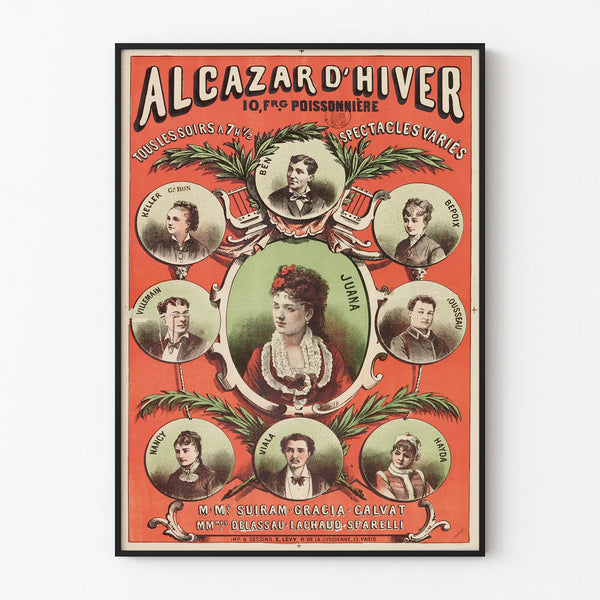 Vintage poster of Alcazar Winter Shows, Variety Performances, 10 Francs, Poissonnière