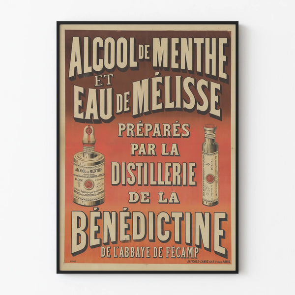 Vintage Poster of Mint Alcohol and Lemon Balm Water - Bénédictine Distillery Fécamp