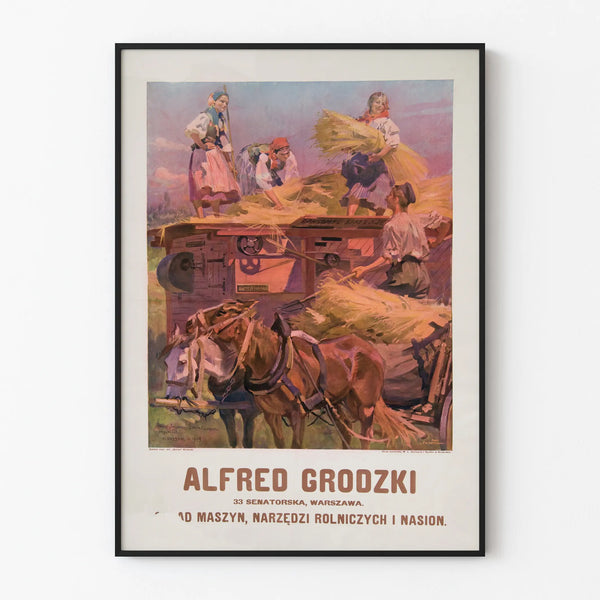 Vintage poster of Alfred Grodzki's agricultural machine