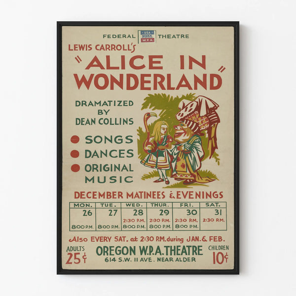 Vintage poster Alice in Wonderland - Theater wall decoration Oregon W.P.A.