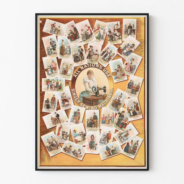 Vintage Singer Poster: All Nations Use Sewing Machines