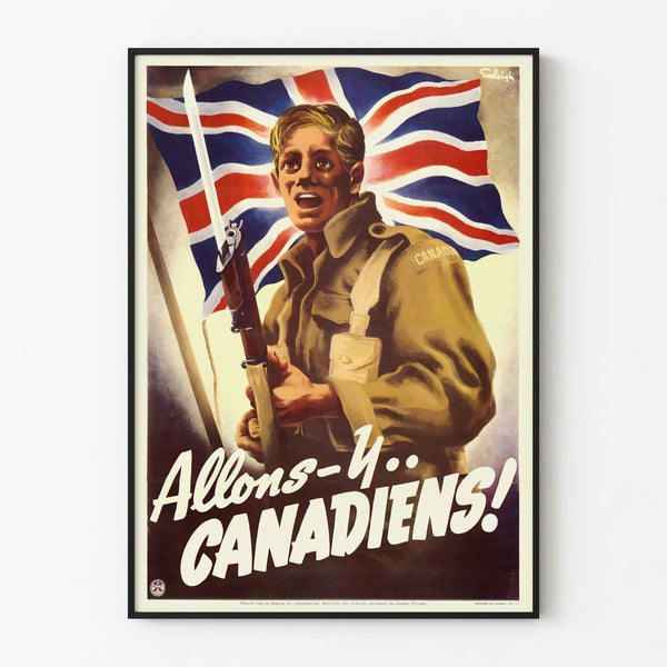 Vintage poster Let's go, Canadians for patriotic wall decoration