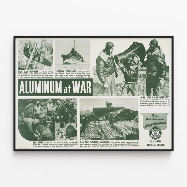 Vintage Aluminum Poster at War - Military Wall Decoration US Army — framed artwork on a wall