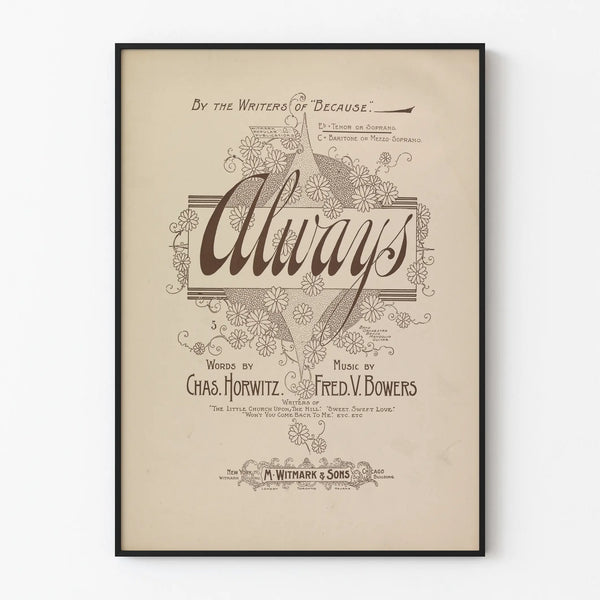Vintage poster Always with floral lettering