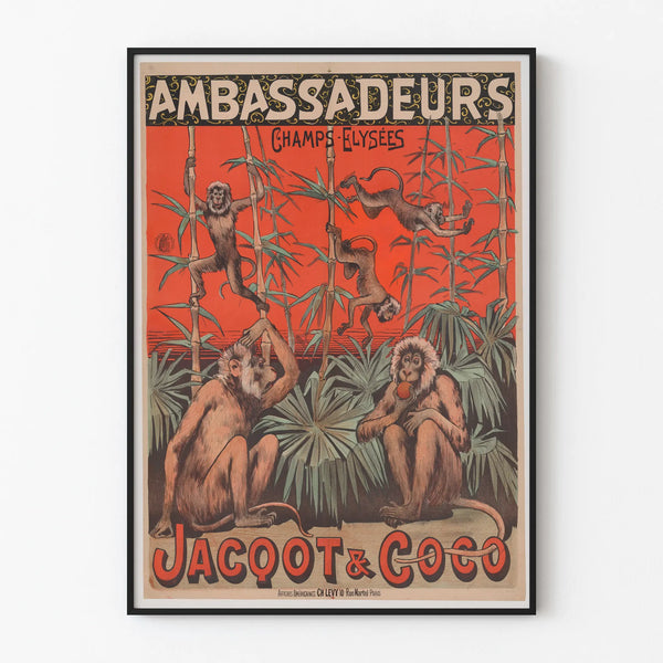 Vintage poster Ambassadeurs Jacquot & Coco wall decoration monkeys