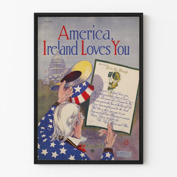 Vintage America Poster, Ireland Loves You – Patriotic Wall Decoration