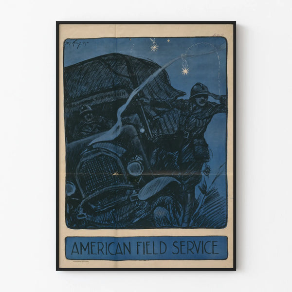 Vintage American Field Service Poster in blue and black