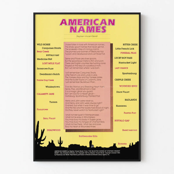 Decorative Poster American Names by Stephen Vincent Benét