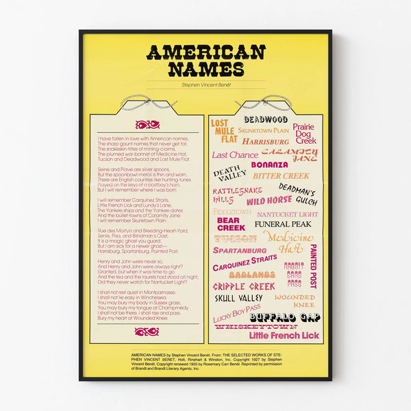Poetic American Names Poster by Stephen Vincent Benét - Vintage Wall Decoration