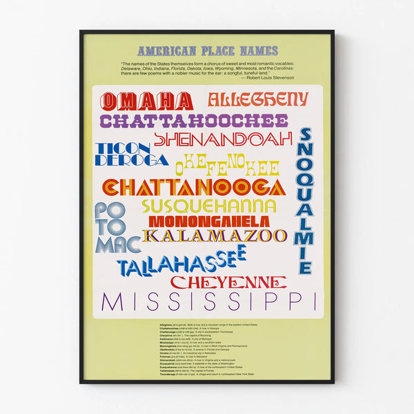 Decorative poster of American place names