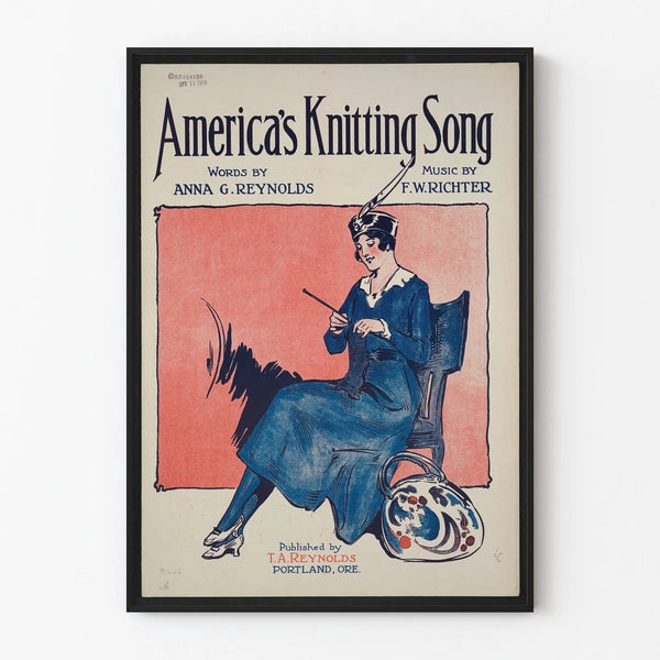 Vintage Poster of America's Knitting Song - Classic Knitting Illustration