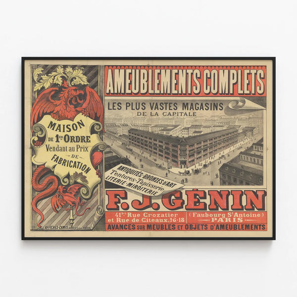 Vintage poster Furniture Complete F.J. Genin - Antique wall decoration Paris — framed artwork on a wall