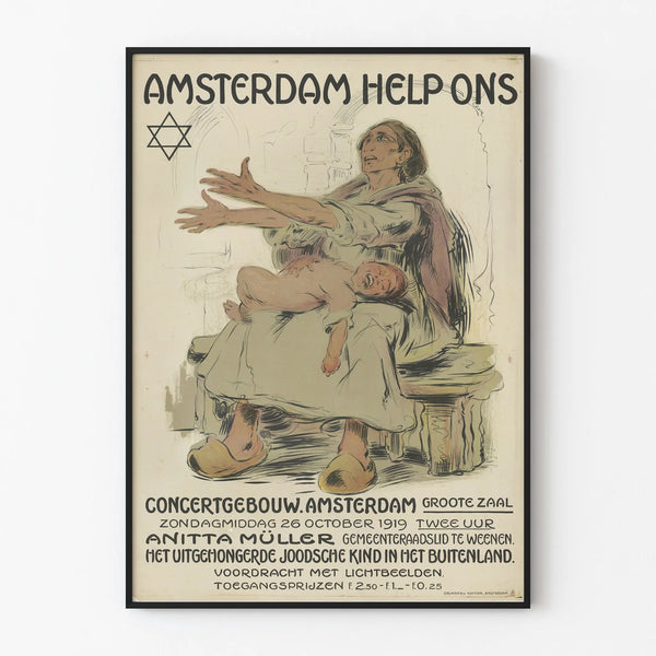 Vintage Amsterdam Poster Help Us – Aid to Hungry Jewish Children