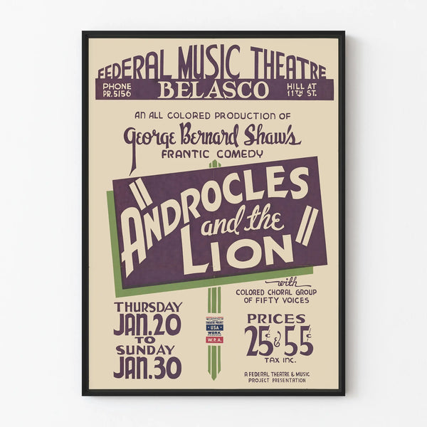 Vintage theater poster 'Androcles and the Lion' by George Bernard Shaw