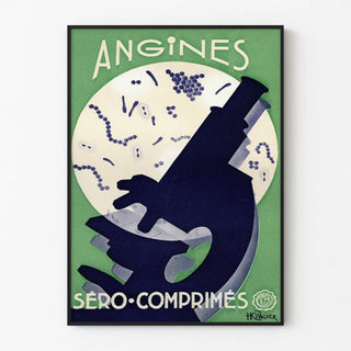 Vintage poster of Angines Séro-Comprimés microscope