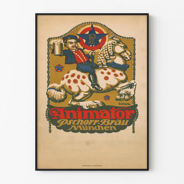 Vintage poster of Animator Pschorr-Bräu Munich for wall decoration