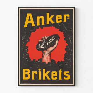 Vintage poster Anker Brikets featuring a coal main subject
