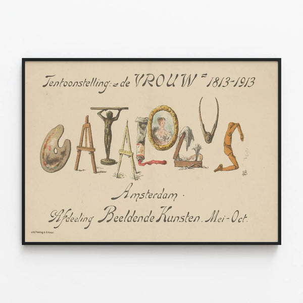 Vintage exhibition poster of artistic exposition Amsterdam 1813-1913 — framed artwork on a wall
