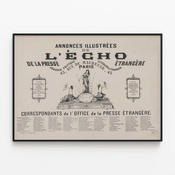 Vintage Poster of Illustrated Announcements from L'Echo – Retro Wall Decoration — framed artwork on a wall