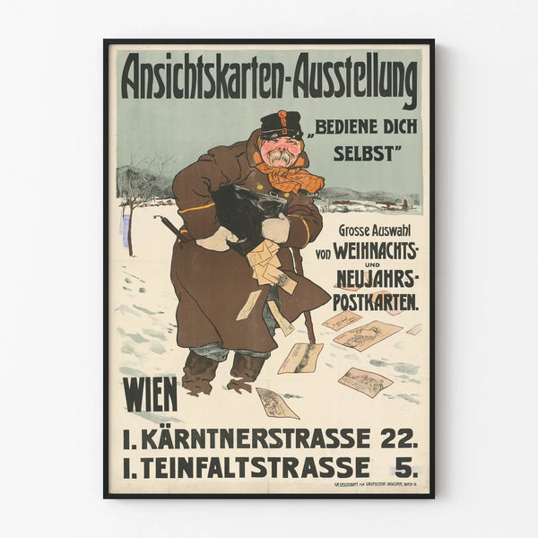 Vintage poster for Christmas and New Year postcard exhibition