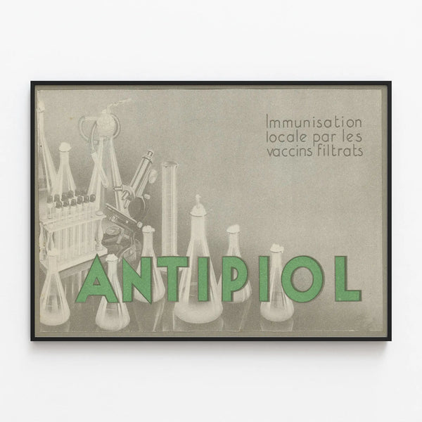 Vintage poster Antipiol - Local immunization with filtered vaccines — framed artwork on a wall