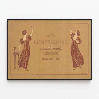 Vintage poster Anton Riemerschmid Liqueur Factory Munich — framed artwork on a wall